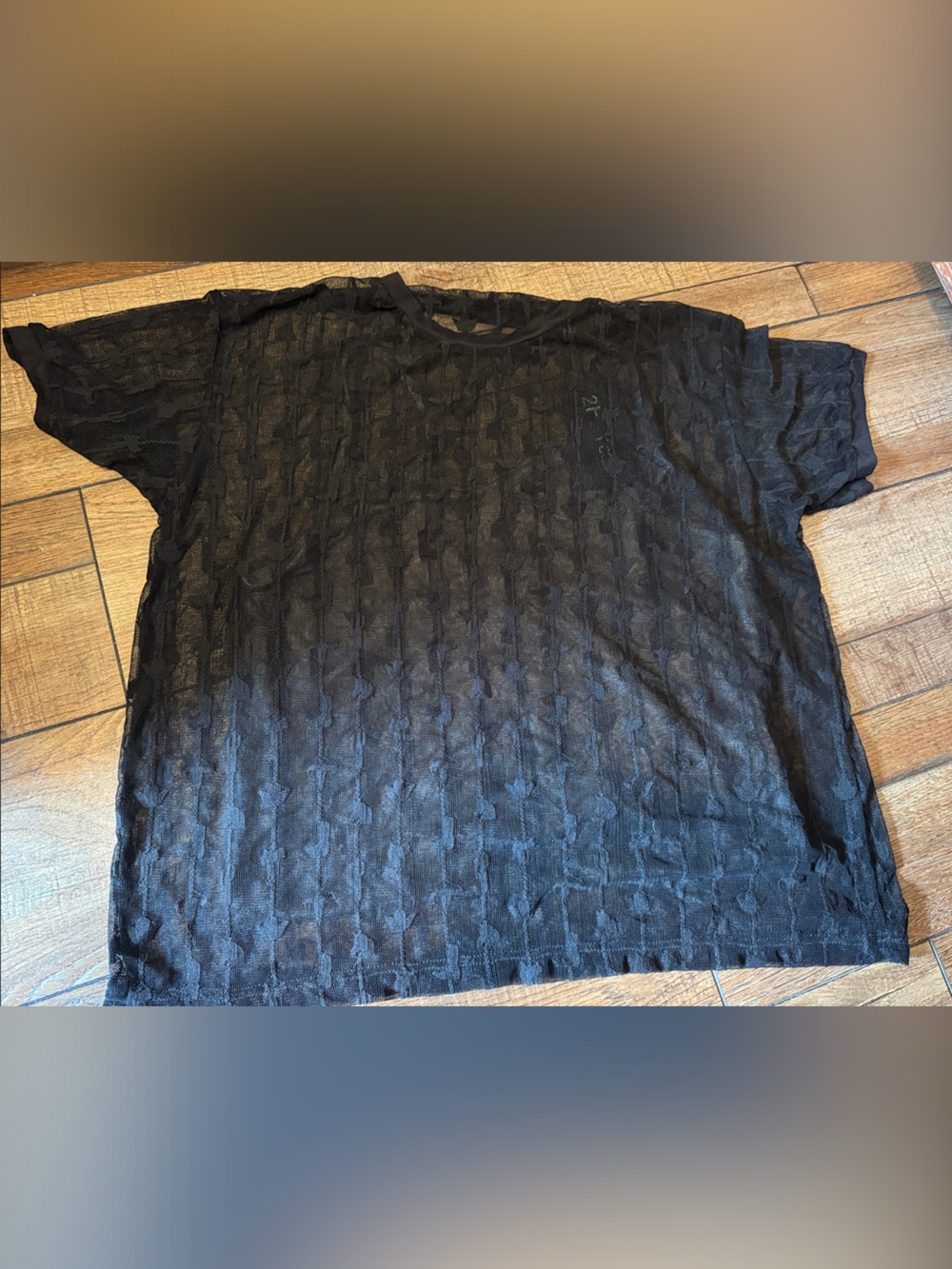 2Fly Western Black Sheer Textured Short Sleeve Top Size Small/Medium